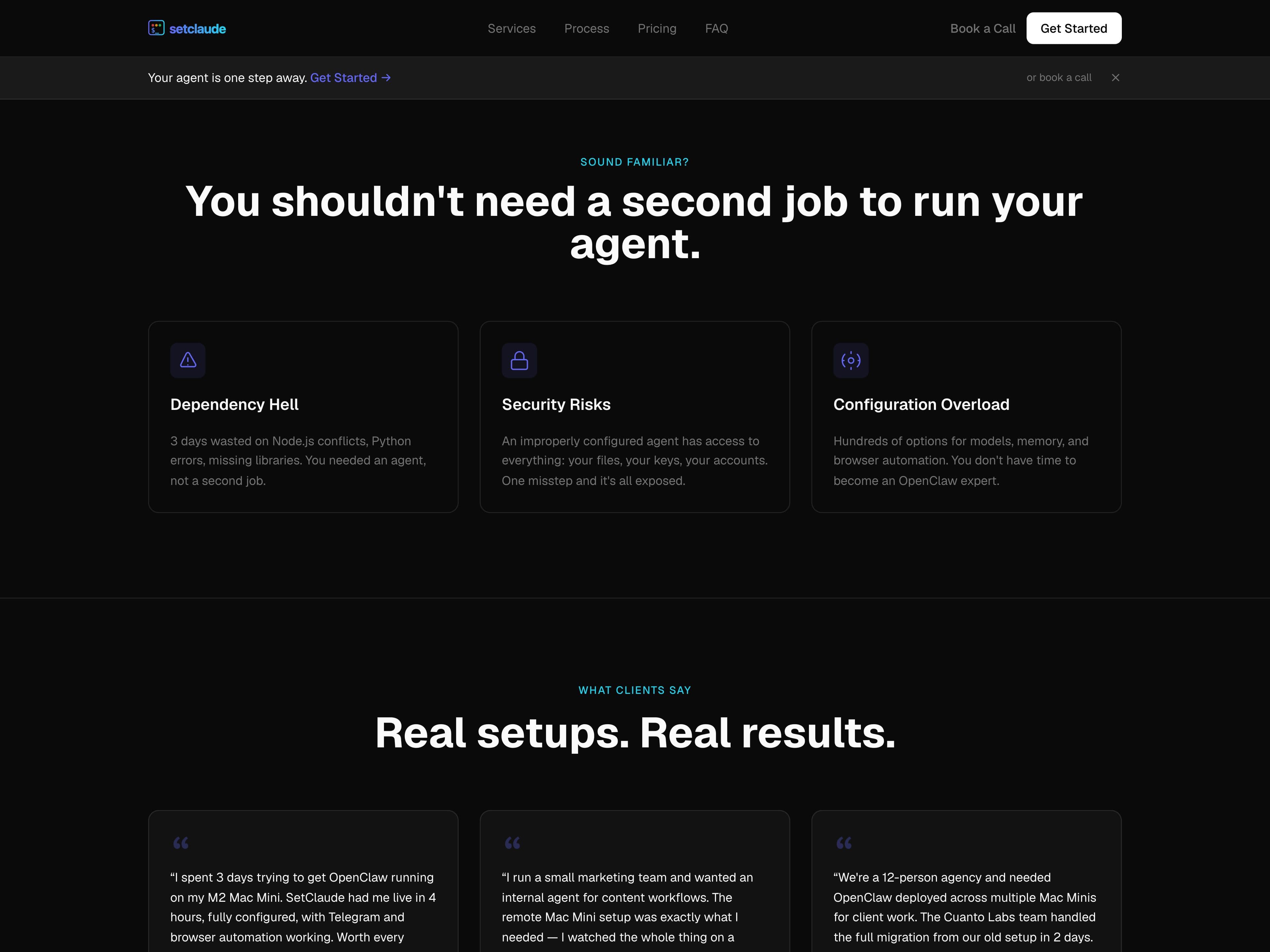 SetClaude: Home page, below the fold