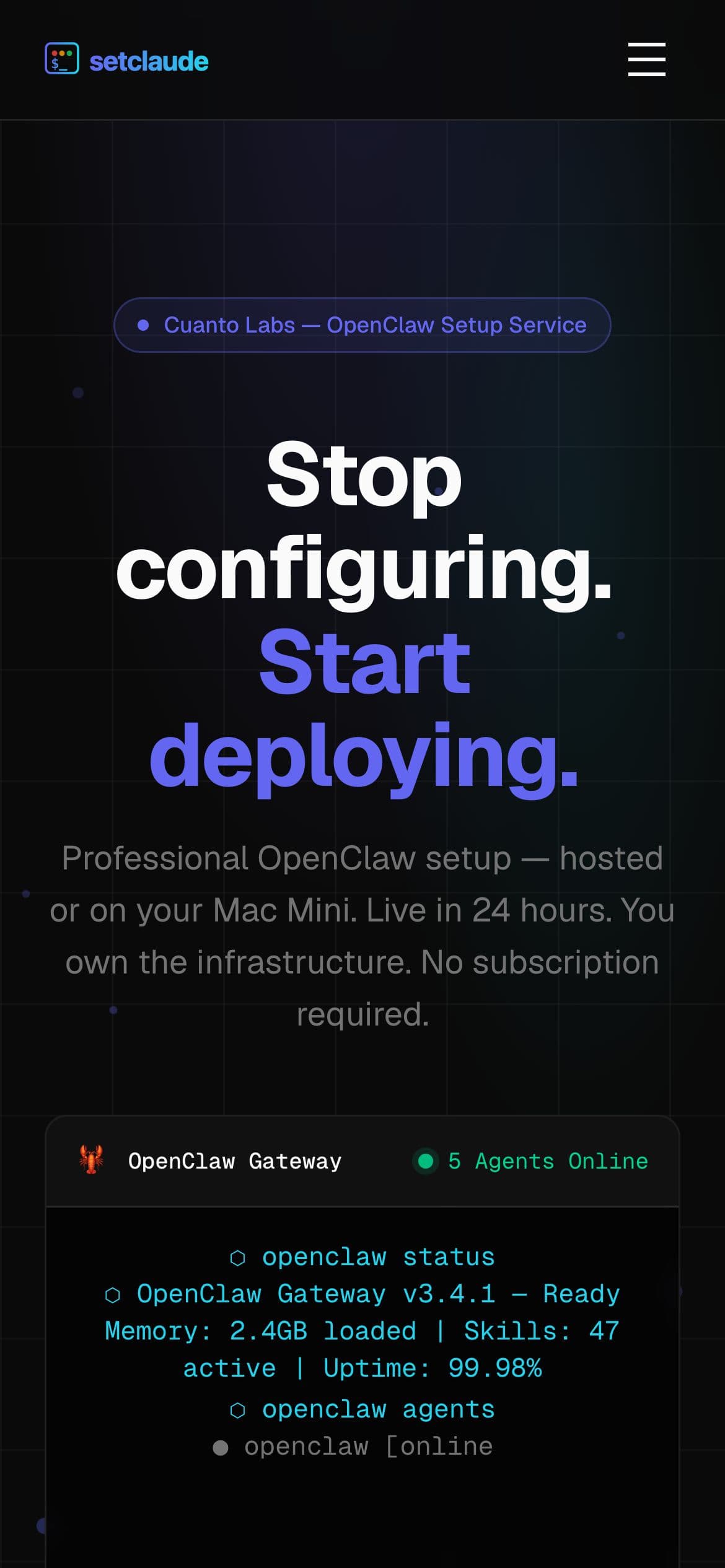 SetClaude home page on a phone