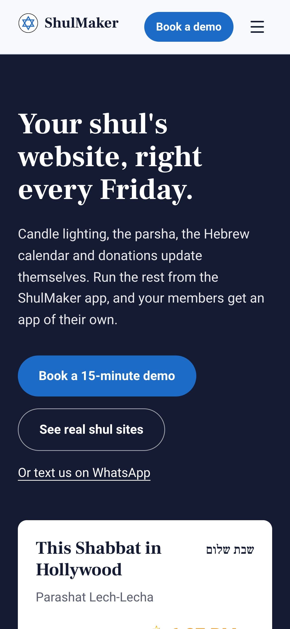 ShulMaker home page on a phone