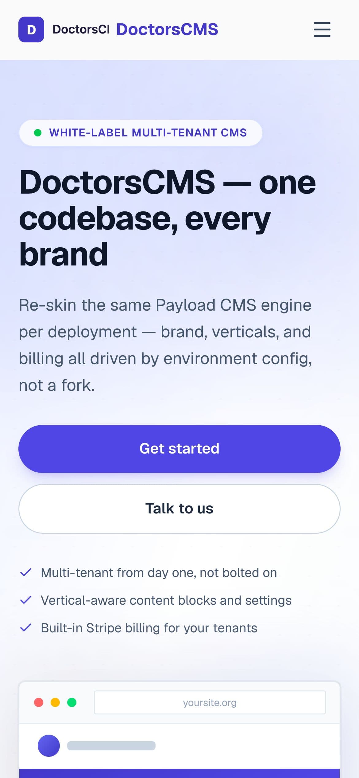 DoctorsCMS home page on a phone