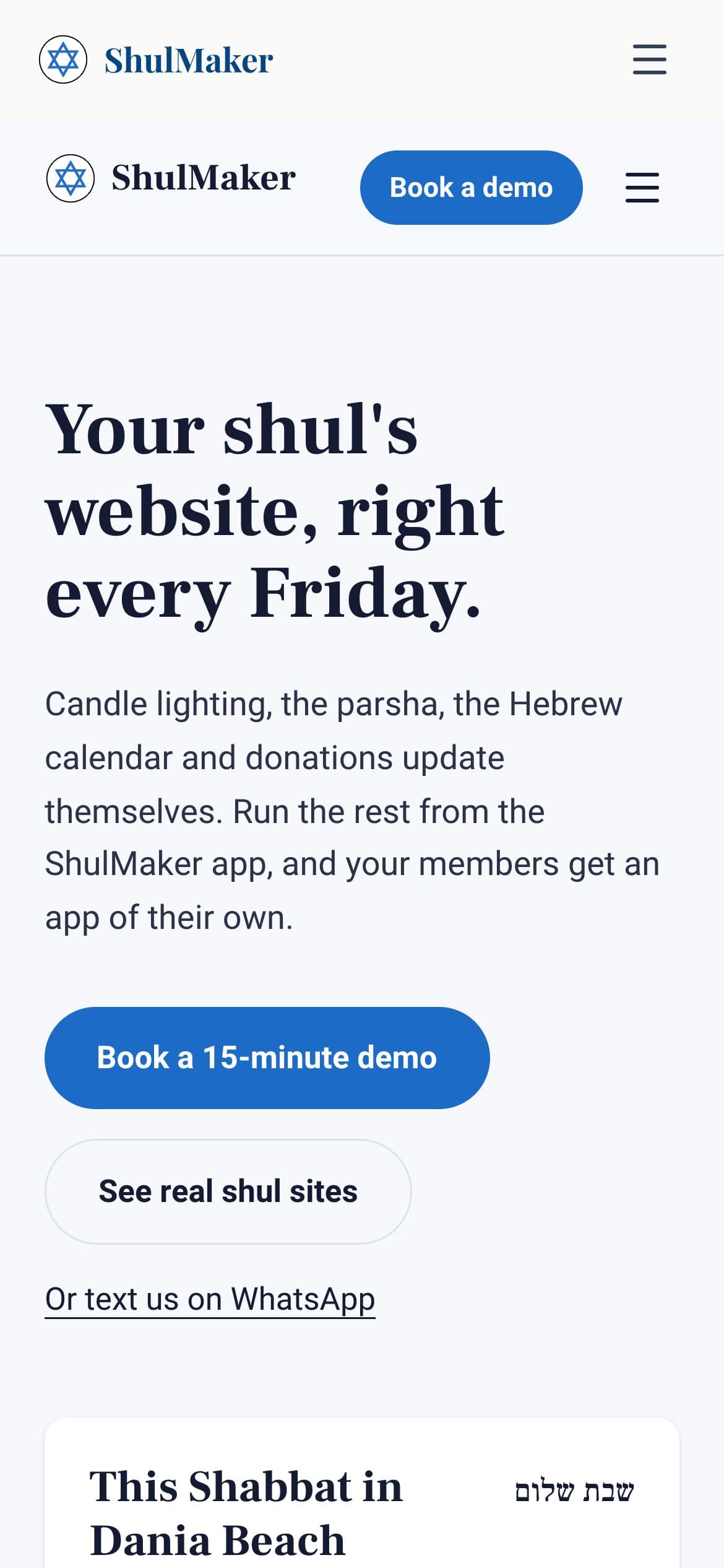 ShulMaker home page on a phone